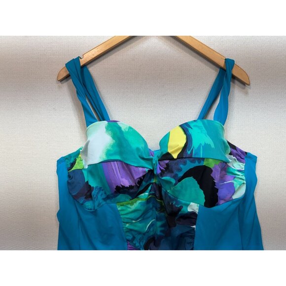 Lane Bryant Womens Ruched Swimsuit Top Size 44C Multicolor Swimwear Beach Chic - Picture 6 of 12